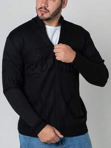 Men's Knitted Cardigan With Zipper And Pocket, Winter Sweater - 黑色 - 查看 1