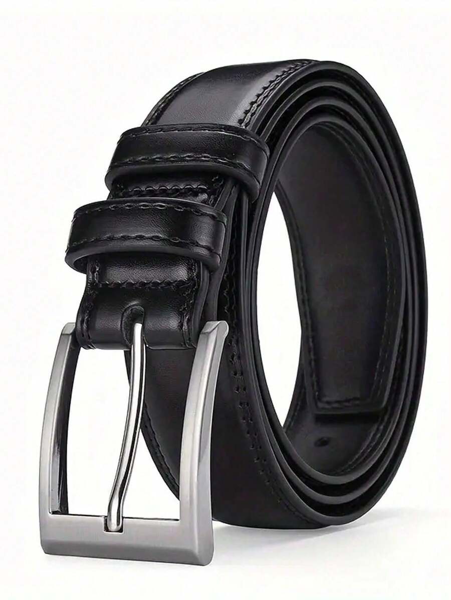 经典黑色男士真皮腰带，商务休闲风格，金属扣，适合工作场合，是送给爸爸或丈夫的完美礼物，单针扣，正式腰带，秋冬季配饰，适合青少年、年轻男士，休闲、户外、运动、度假、毕业礼物、生日礼物、日常佩戴。 - 黑色 - 查看 1