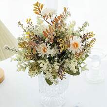 1/3/60pcs Artificial Chrysanthemum & Eucalyptus Leaf Bouquet, Suitable For Spring/Autumn Home Decor, Restaurant, Bathroom, Kitchen, Bedroom, Wedding Vase, Mother's Day, Birthday Party Accessory, Outdoor Garden Decoration - White - View 6
