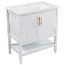 Single Sink Bathroom Vanity Unit With 80cm Vanity Unit And White Ceramic Sink - White - View 11
