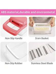 一套厨房多功能蔬菜切碎器、土豆胡萝卜切片器、刨丝器、带手柄的食物研磨器、洋葱切碎器、厨房刨丝器，多功能必备工具 - 彩色 - 查看 4