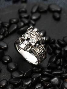 1pc Men's Fashionable Retro Punk Skull Ring, Wedding Engagement Party Jewelry Gift - Silver - View 6