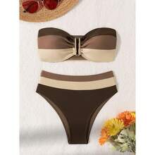 Bikini Set For Women Color Block High Waisted - Two Piece Swimsuit With Buckle Detail, Adjustable Straps, Removable Padded Bra, Cute Summer Beach Swimwear - Multicolor 287 - View 2