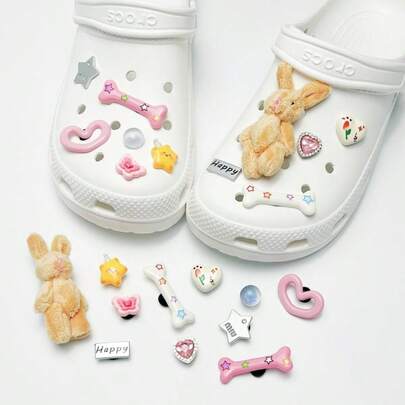 2026 New Pink Heart & Beige Rabbit Heart Hollow Shoe Decorative Buttons, DIY Shoe Accessories (Shoes Not Included)