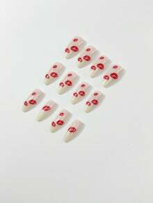 24pcs Nail Sticker Set, Includes Medium Sized Press-On Nails, Minimalist Daily, French Manicure, Light Pink & White Base Colors, Almond Shaped Nails, Red Lip Print, White & Red Nail Designs, Creative & Romantic. Suitable For Girls & Women For Daily Use, Dates, Holidays, Parties.The Set Includes: 1pc Jelly Glue And 1pc Nail File Sticker. Nail Supplies - Multicolor - View 5