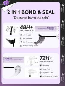 224片D卷翘QUAFFLY假睫毛套装，80D浓密型和尖头混合，DIY假睫毛嫁接套装，含睫毛粘合剂和封口镊子，单根假睫毛，长度混合，打造漫画风格 - 黑色 - 查看 7