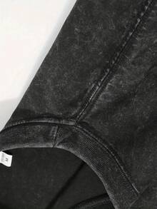 Washed Cotton T-Shirt, Vintage LOVE Print, High-Quality Batik Cotton, Machine Washable, Sufficient Thickness For Summer T-Shirt, Outdoor Activities, Holiday Gift - 黑色 - 查看 2