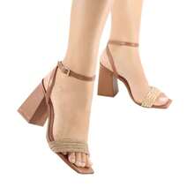 Sandália Salto Bloco 9CM FESTA FORMATURA CASUAL  Casual  Festa  elegante  Festa  Sexy  Casamento  Negócios  básico  Elegante  Neutro    Fivela  Strass    Casamento  Festa  Escritório  Casa  Ar livre - Marrom - Visão 4