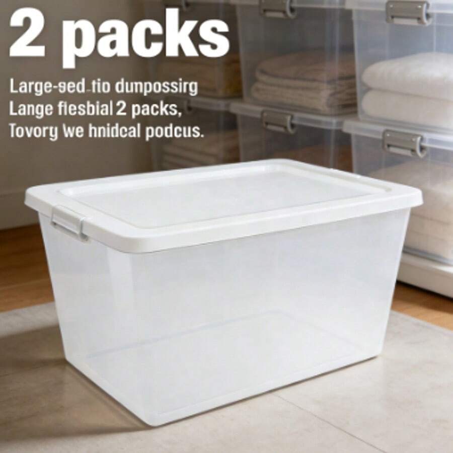2 Pack 58 Quart Storage Box Clear Plastic Storage Bin With On Lid White - 58誇脫+白色 - 查看 1