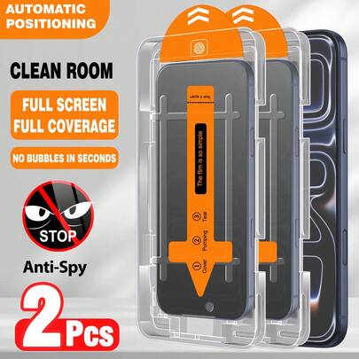 2片装隐私屏幕保护膜，带自动清洁和自动对齐工具 - 防窥、防眩光、防指纹。轻松无气泡安装。适用于 17 Pro Max/Pro/Air/17、16 Pro Max/Pro/16、15、14 Plus、13/13 Mini、12、11。
