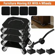 1 Set Up To 900KG Furniture Moving Tool Kit With 4 Swivel Wheel Movers & Pry Bar, Low Profile Dolly, Large Load Sturdy Steel Frame, Easy Moving For Home, Office, Hotel & Commercial Use - Black - View 12