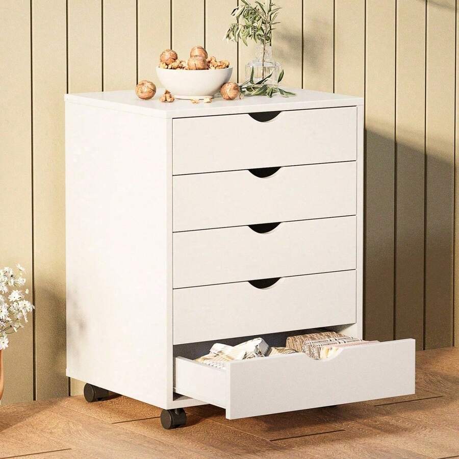 5-Drawer Portable Storage Cabinet On Wheels For Office, Bedroom & Home Organization, White - 5 ngăn kéo-trọng lượng - Xem 1