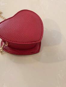Heart-Shaped Crossbody Bag, Cute Mini Spring Heart-Shaped Gold Chain Shoulder Bag, Solid Color Fashionable Shoulder Bag For Spring Outings, Perfect Spring Gift For Girls - Lychee Pattern - View 8