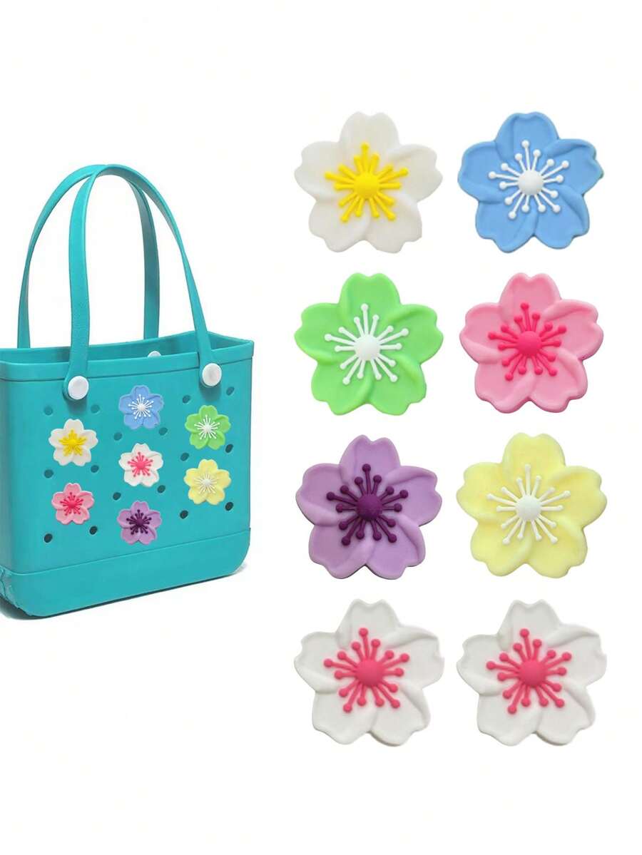16PCS/8PCS/4PCS/1PC Colorful Begonia Flower DIY Bag Decor, Suitable For Bogg Bags, Beach Totes, And Sandals Accessories. These Charming Decorations Infuse Your Bogg Bags With Personalized Style And Vibrant Colors. Easily Identify Your Bag With These Unique And Eye-Catching Accessories To Showcase Your Bag Personalized. - Multicolor - View 1