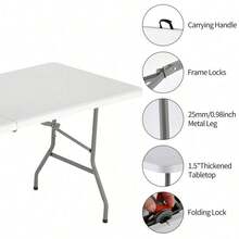 4FT/6FT Plastic Folding Table, Shooting Table, HDPE Portable Picnic Table Outdoor, For Camping, Party, Wedding, Picnic, With Lock, Handle - White - White - View 10
