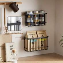 2 Pack Kitchen Cabinet Door Storage Box Self-Adhesive Wall Mounted Metal Storage Box Kitchen Wrap Organizer Container Small Items Organiser Storage For Cabinet/Bathroom/Fridge - Black - View 4