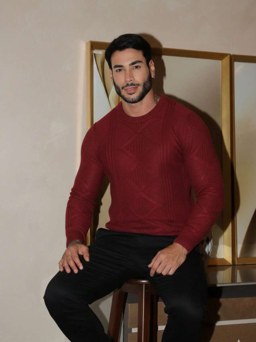 TRICOT DE LUXO Men's Stylish Knit Sweater For Cold Weather, High Quality, Autumn/Winter, Father's Day. - 紅色 - 查看 1