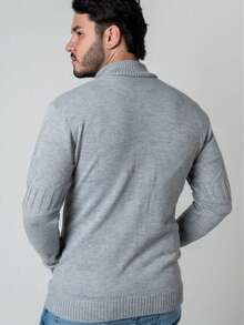 Men's Knitted Cardigan With Zipper And Pocket, Winter Sweater - 淺灰色 - 查看 2