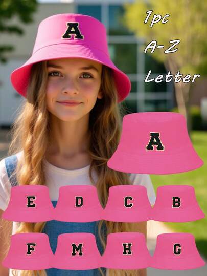 1PC Personalized A-Z Letters Kids Teen Classic Packable Bucket Hat, Breathable Outdoor Beach Fishing Cap Age 8+,Boys Girls Summer Bucket Hat, Children Lightweight Solid Color Sun Hat, Teenagers Daily Casual Outdoor Cap