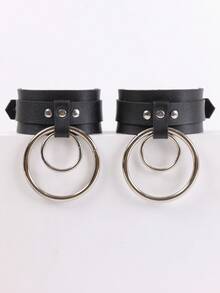 【2026新款】1双时尚金属圈脚链 | PU皮革脚饰 | 服饰配饰 - 黑色 - 查看 2
