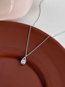 1件S925纯银极简水滴形立方氧化锆项链，奢华精致闪亮钻石锁骨链，女士款 - 水滴 - 查看 6