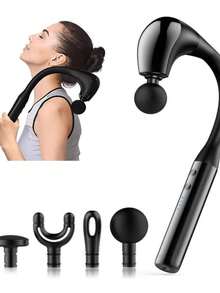 Massage Gun With Upgraded Extension Handle - Percussion Massager Hammer For Back Neck Shoulders Waist Legs Pain Relief- Portable 10MM Massage Gun Deep Tissue Massager W/ 4 Heads & 5 Speed Levels - Black - View 3