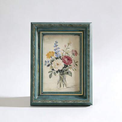 1pc Vintage Green Wooden Texture Photo Frame, Minimalist Elegant French Romantic Rustic Style Frame