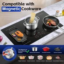 36 Inch Electric Induction Cooktop 5 Burners, 10800W Built-In Induction Stove Top With Double Bridge Function, Booster, Timer, Child Lock, Sensor Touch Control, 240V/50A, No Plug - Black - View 6