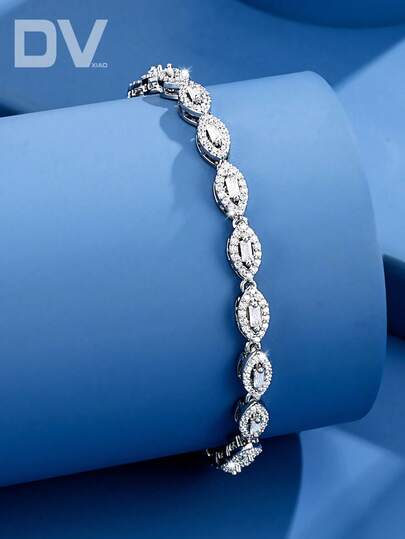 DV JEWELRY 1 chiếc vòng tay mạ vàng trắng đính đá Cubic Zirconia cao cấp, món quà trang sức thanh lịch dành cho phái nữ, thích hợp cho các buổi hẹn hò, đám cưới, tiệc tùng, kỷ niệm.