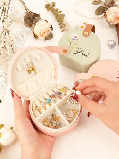 1pc Customized Bridesmaids Gifts Floral Jewelry Boxes, Stylish Storage Boxes, Personalized Gifts For Bridesmaids, Wedding Parties Gifts Jewelry Case ,Chic Autumn,Valentine's Day Gift,Customised Gifts,Girlfriend Gift