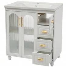 Single Sink Bathroom Vanity Unit With 80cm Vanity Unit And White Ceramic Sink - White - View 8