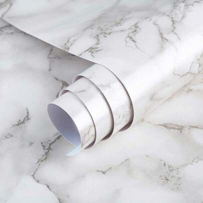 White High-Gloss Marble Effect Self-Adhesive Film (60x500cm) | Oil-Proof Peel & Stick Vinyl For Countertops, Cabinets, Tables & Walls | Easy Kitchen Upgrade