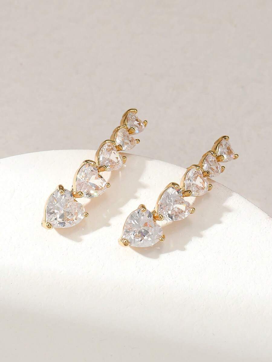 1 Pair Elegant Shiny Cubic Zirconia Heart Shaped Stud Earrings, Minimalist Chic Daily Wear For Women & Girls - Multicolor - View 1