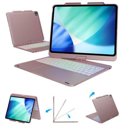 mollenmell [Only Keyboard Case]360° Rotatable Mixed RGB Backlit Keyboard Case For PAD 8.3/10.2/10.9/11/12.9/13 Inch, Silent Typing Protective Cover For Study, Office, Drawing & Binge-Watching, QWERTY Layout, US English