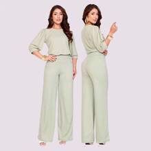 Women's Set: Loose-Fitting Pants, 3/4 Puff Sleeve Blouse, Elegant, Casual, Zero-Transparency Knit, Formal - trắng - Xem 6