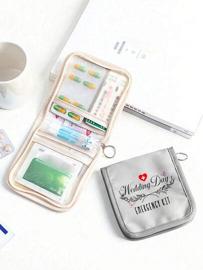 1pc Portable Medicine Bag With Wedding Day And Emergency Kit Print, Convenient Medicine Organizer For Travel. Wedding Zipper Storage Bag, With A Foldable And Lightweight Design, Suitable For Brides, Bridesmaids, And Prom Occasions.,Outdoor Activities, And Travel,Bride And Bridesmaid Gift Bags,Ramadan, Eid Al-Fitr, Valentine'S Day, Mother'S Day Gifts, Thanksgiving Gifts
