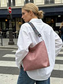 Casual Pink Leather-Look Tote Bag | Soft Slouchy Shoulder Bag With Woven Pattern Strap | Spacious Light Pink Tote For Women, Daily Use, Work, School & Shopping Get Ready To Carry Cuteness And Comfort With This Gorgeous Light Pink Tote Bag! Made From Soft Faux Leather With A Relaxed Slouchy Silhouette, This Tote Features Detailed Stitching And A Durable Woven Strap In Earthy Blue And Neutral Tones, Adding A Chic Boho Touch. Roomy Enough For A Laptop, Books, Snacks, And All Your Daily Treasures-Perfect For Work, School, Errands, Brunch, Or A Stylish Day Out. The Versatile Design And Pretty Blush Hue Match Effortlessly With Dresses, Jeans, And Casual Outfits. Lightweight, Spacious, And Totally On-, This Tote Is Your Go-To Bag For Everyday Elegance. - 彩色 - 查看 2