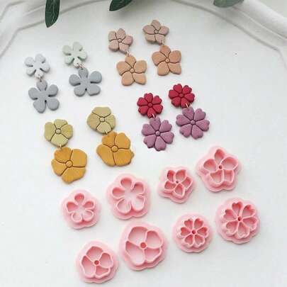 1/8Pcs Spring Floral Polymer Clay Cutters – Pastel Pink Flower Shapes, Craft Tools For DIY Earrings & Boho Jewelry Making