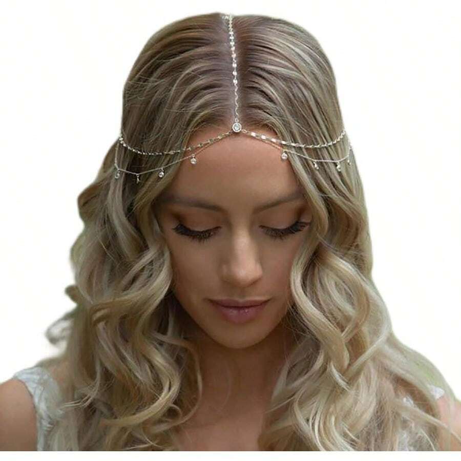 Cadena de diamantes de imitación para la cabeza, perfecta para el hogar y viajes, de alta calidad y diseño elegante, diadema de boda en plata - como en la foto - Ver 1
