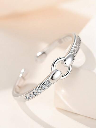 1 pieza Anillo geométrico hueco minimalista de plata de ley 925, adecuado para niñas pequeñas, obsequio de fiesta, recompensa en el aula, regalo de cumpleaños