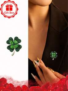 1枚18K镀金经典四叶草胸针，带礼盒，适合圣诞节、情人节及所有季节佩戴。 - 綠色 - 查看 4