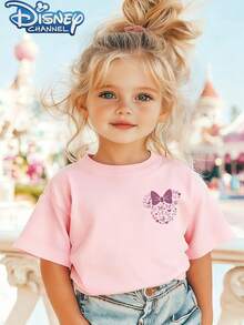 Minnie Mouse With Bow One Cute Disney Fresh And Fashionable Round Neck T Shirt For Girls Made Of 100 Cotton Is An Ideal Choice For Daily Wear Vacation Leisure Outdoor Exploration School Life And Shopping Trips It Is A Must Have Item For Summer It Is Also An Excellent Gift For The Same Boy And Girl Every Child Deserves One - Pink - View 3