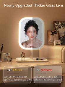 Espejo de maquillaje LED, espejo de maquillaje iluminado con 3 modos de iluminación, pantalla táctil, soporte plegable portátil, espejo de maquillaje LED recargable, regalo de Navidad para mujeres, regalos, viajes, artículos baratos, artículos esenciales de viaje - Multicolor - Ver 7