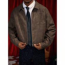 Men's Street-Style Popular INS Matching Men Jackets And Coats,Men's Casual Short Brown PU Leather Zip-Up Jacket, Autumn,Leather Jacket,Streetwear,Winter Jacket,Warm Winter Outfits, Christmas Outfits,Boy Friend Gifts Vintage Jacket Cropped Men Jacket Cropped Zip Up Men Men Cropped Blazer - 棕色 - 查看 7