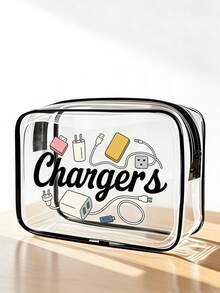Arrival!All-In-One Charger Travel Organizer - Transparent Toiletry Bag, Travel Essential, Portable Zipper Travel Makeup Bag, Beach Clear PVC Toiletry Bag, Waterproof Storage Pouch, Transparent Organizer Bag, Cable And USB Organizer Bag, Airport Approved PVC Cosmetic Bag For Chargers, Cables And Power Banks 7J30 - Multicolor 4 - View 1