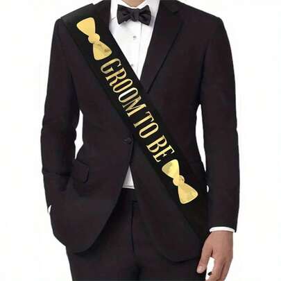 1pc Groom Shoulder Strap Accessory, Gold Letter Groom Shoulder Strap, Wedding Party Decor, Groom Attire, Ball And Carnival Costume, Bachelor Party Fabric With "Groom" Text, Comfortable Wedding Attire Accessory For Groom, Wedding Party Decoration