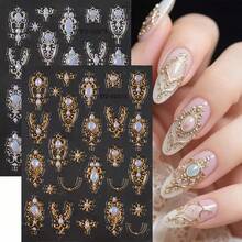kumim Hot Stamping Silver And Gold Vintage Baroque Gemstone Nail Stickers - Hot Stamping (gold/silver) - 2pcs - View 5
