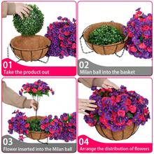 2 Sets Of Hanging Flower Baskets With Artificial Outdoor Simulation Flowers, Including 2 Hanging Flower Pots And 16 Morning Glory Flowers, Suitable For Home Decoration In Spring And Summer Porch Gardens And Terraces (2 Sets) - 紫粉色牽牛花 - 查看 2