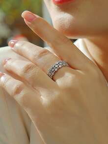 Anillo de Moissanita de plata de ley 925, adecuado para banquetes, fiestas, ocasiones oficiales, festivales, Día de San Valentín, compromiso, boda, aniversario, regalo de cumpleaños, con certificado - Plateado - Ver 4