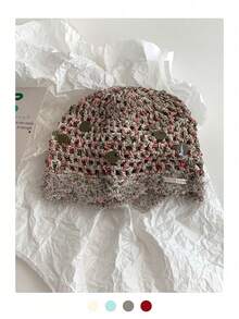 1顶黑色亮片字母标签手工钩织镂空亮片针织帽，时尚复古百搭轻便透气针织帽，适合女士，春夏款 - 彩色 - 查看 5